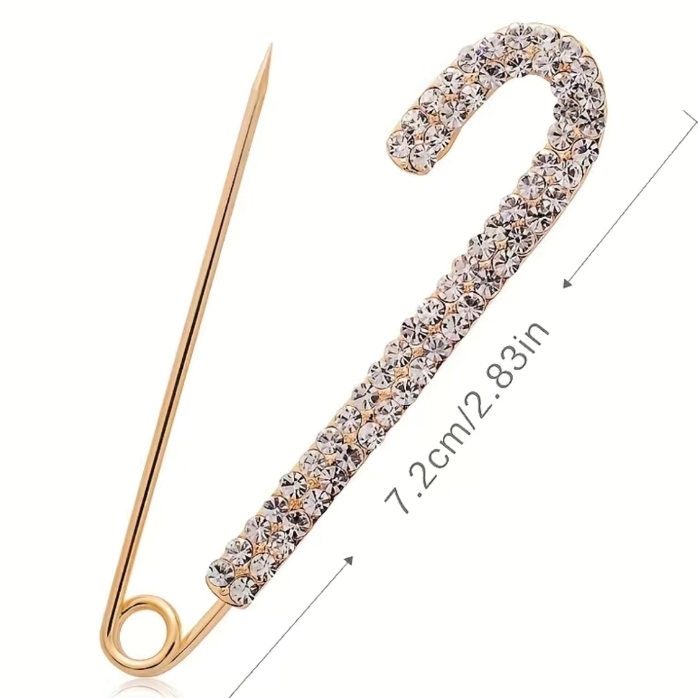 Rhinestone Gold Safety Pin Brooch Pin GOLD - Picture 4 of 5